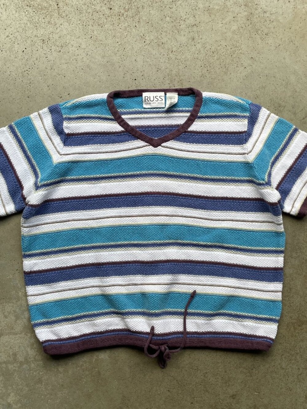 Russ Striped Knit Top Size Large / 12 Cotton Ramie Blend Women's Fit